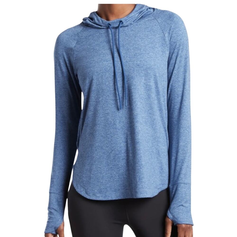 Athleta Uptempo Hoodie Light Chrome Blue Heathered Lightweight Sweatshirt Sz M